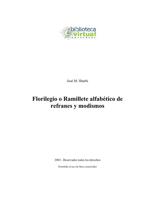 Florilegio o Ramillete alfabético de refranes y modismos - Biblioteca ...