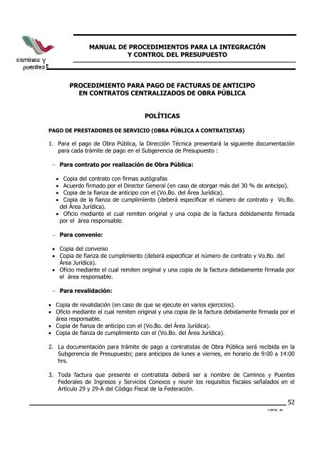 Pago de Facturas de Anticipo en Contratos Centralizados de Obra ...