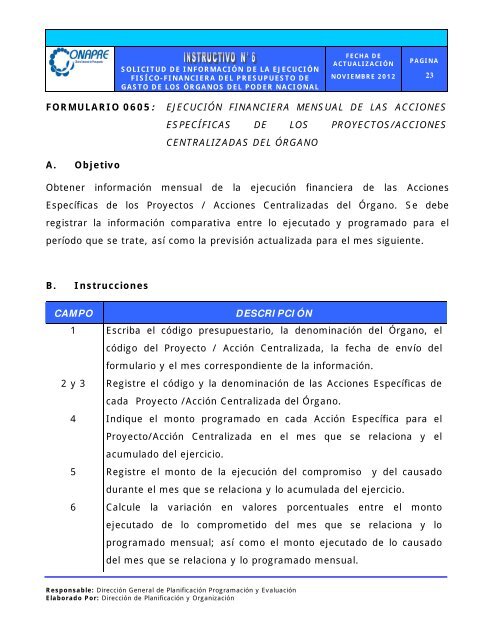 Instructivo Nº 06 - Oficina Central de Presupuesto