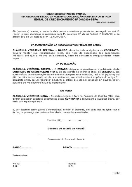 Anexo II - Contrato de Credenciamento - Secretaria da Fazenda