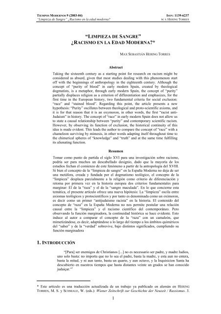 1 “limpieza de sangre” ¿racismo en la edad moderna? - Tiempos ...