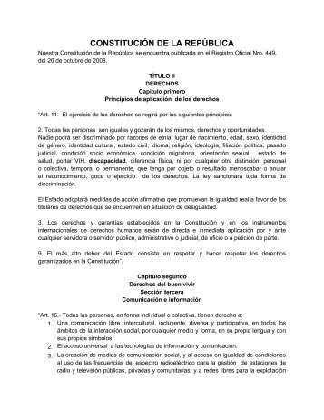 CONSTITUCIÓN DE LA REPÚBLICA - Federaciones Nacionales de ...