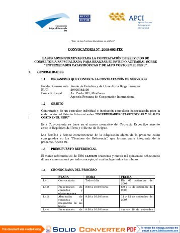 CONVOCATORIA Nº 2008-003-FEC - Seguro Integral de Salud