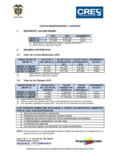 Cuotas moderadoras y copagos 2012.pdf - Ministerio de la ...