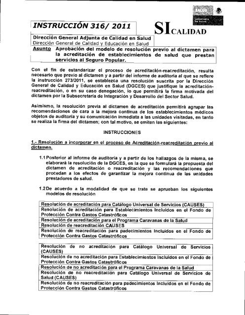 ¡instrucción 316/ 2011 sicalidad - Dirección General de Calidad y ...