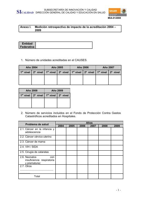 Anexo I - Dirección General de Calidad y Educación en Salud