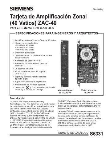 Tarjeta de Amplificación Zonal (40 Vatios) ZAC-40 - Siemens ...