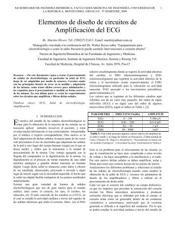 Elementos de diseño de circuitos de Amplificación del ECG