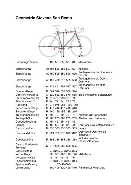 Geometrie Stevens San Remo - Radsport Smit