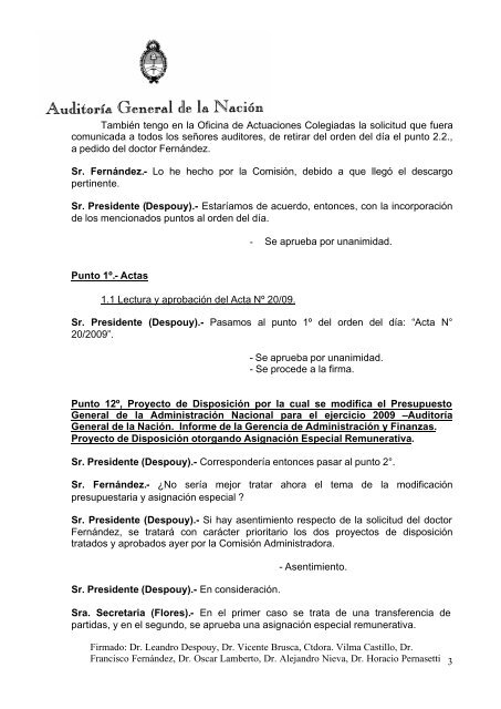 Sesión Ordinaria del 02-12-09 - Auditoría General de la Nación