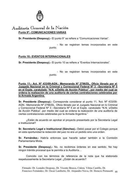 Sesión Ordinaria del 02-12-09 - Auditoría General de la Nación