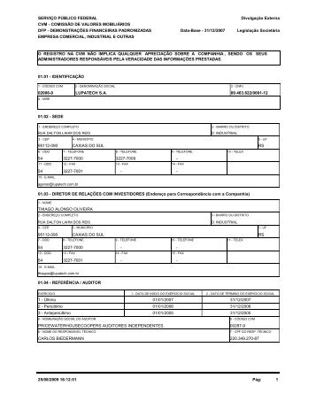 DFP - Demonstrações Financeiras Padronizadas - Lupatech