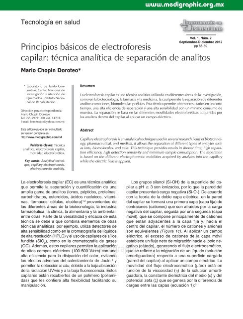 Principios básicos de electroforesis capilar: técnica ... - edigraphic.com