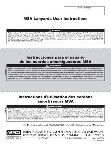 MSA Lanyards User Instructions Instrucciones para el usuario de las ...