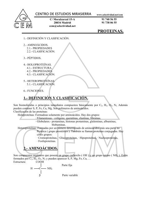 PROTEINAS. - Selectividad