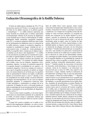Editorial. Evaluación Ultrasonográfica de la Rodilla Dolorosa - panlar