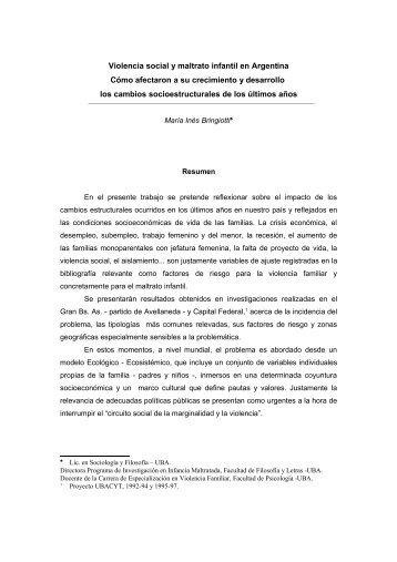 Violencia social y maltrato infantil en Argentina. Cómo afectaron a ...