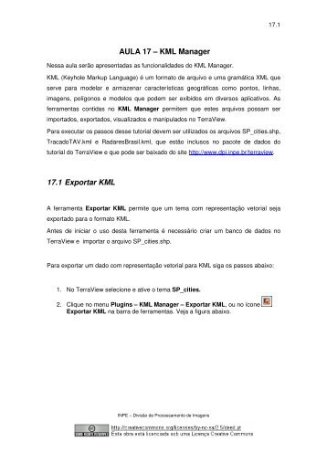 AULA 17 – KML Manager 17.1 Exportar KML - DPI - Inpe