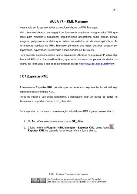 AULA 17 – KML Manager 17.1 Exportar KML - DPI - Inpe