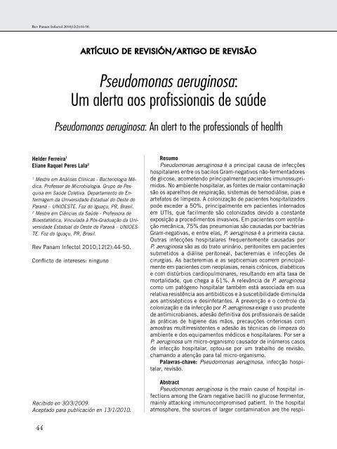 Pseudomonas aeruginosa: Um alerta aos profissionais de saúde