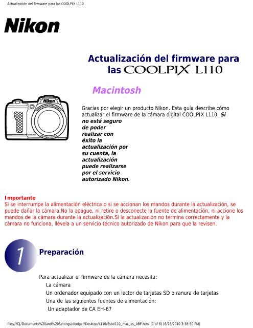 Actualización del firmware para las COOLPIX L110 - Nikon