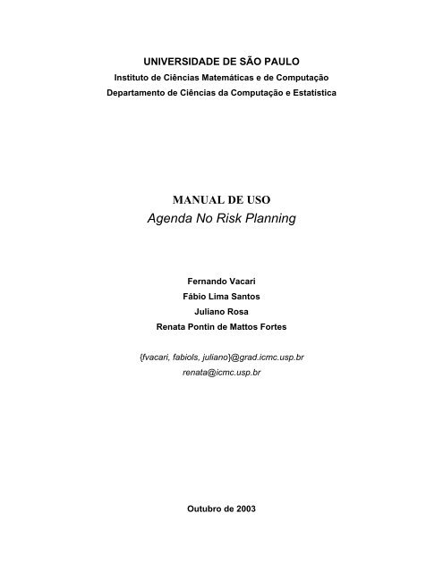 Manual de Uso: Agenda no Risk Planning - ICMC - USP