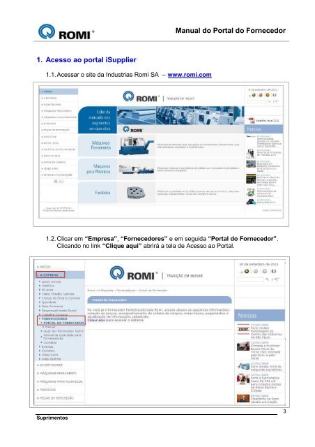 Manual do Portal do Fornecedor - Romi