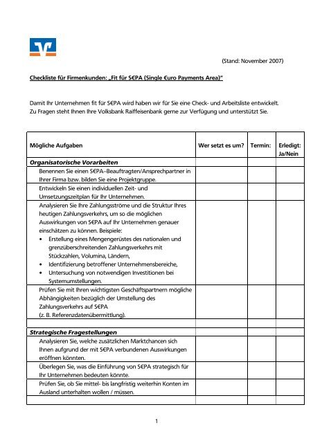 Checkliste - Raiffeisenbank Aindling eG