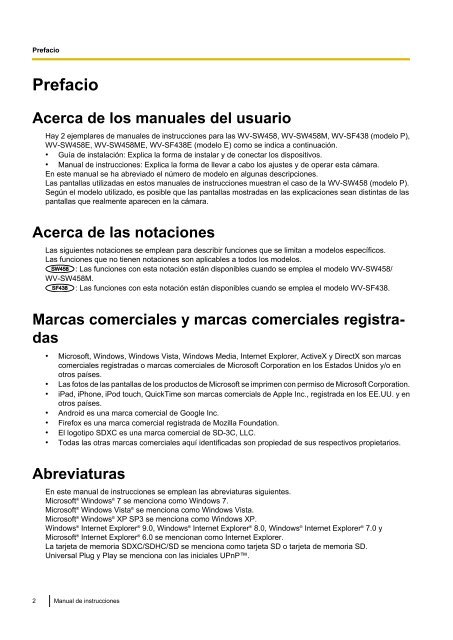 Manual de instrucciones Serie WV-SF430 - psn-web.net screenshot