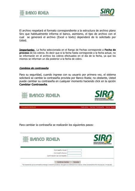Instructivo ON LINE SIRO - Banco Roela
