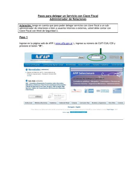Pasos para delegar un Servicio con Clave Fiscal ... - Afip