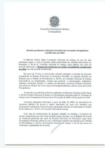 Relação provisória de serventias extrajudiciais consideradas providas