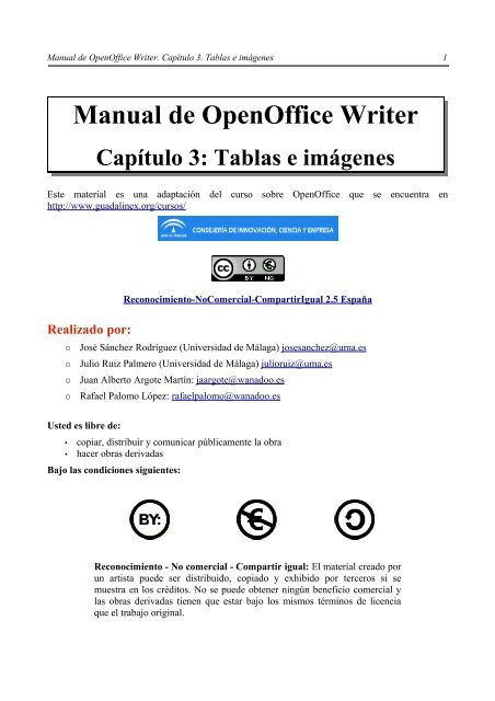 Manual de OpenOffice Writer. Capítulo 3. Tablas e imágenes