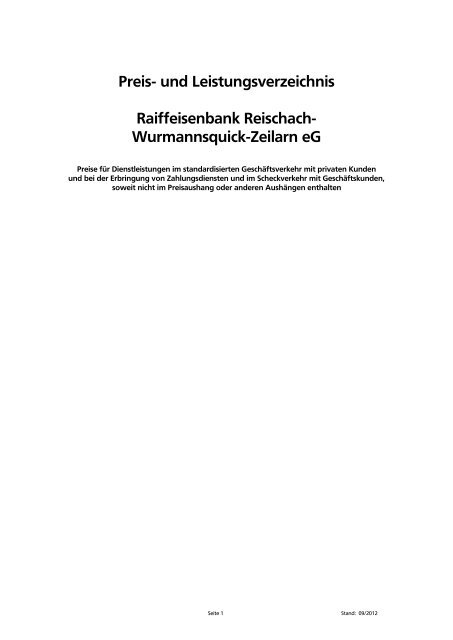 Preis Raiffeisenbank Reischach Wurmannsquick Zeilarn Eg
