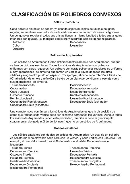 CLASIFICACIÓN DE POLIEDROS CONVEXOS - Elgeometra.com.ar