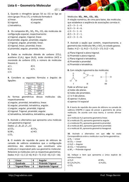 Lista 6 – Geometria Molecular