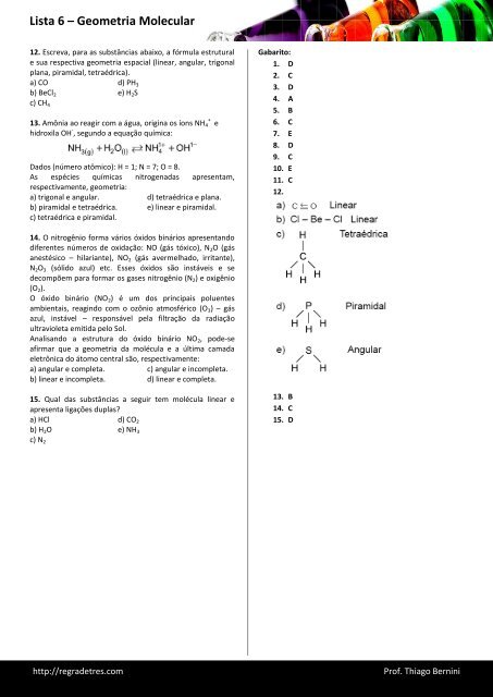 Lista 6 – Geometria Molecular