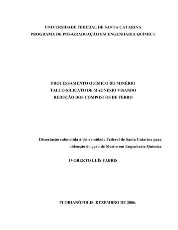 Processamento químico do minério talco-silicato de magnésio ...