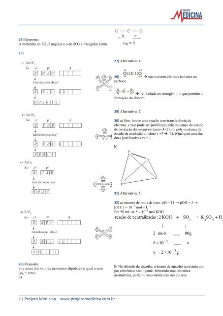 Exercícios de Química Geometria Molecular - Projeto Medicina