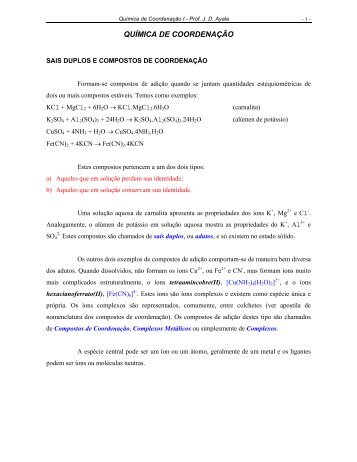 QUÍMICA DE COORDENAÇÃO - Departamento de Química/UFMG