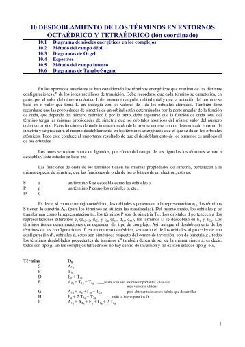 Desdoblamiento de los términos en el ión coordinado.