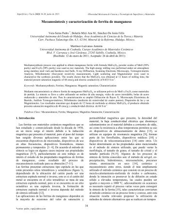 Mecanosíntesis y caracterización de ferrita de manganeso - SciELO