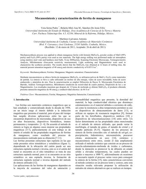 Mecanosíntesis y caracterización de ferrita de manganeso - SciELO