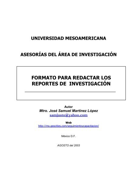 formato para redactar los reportes de investigación - geiuma