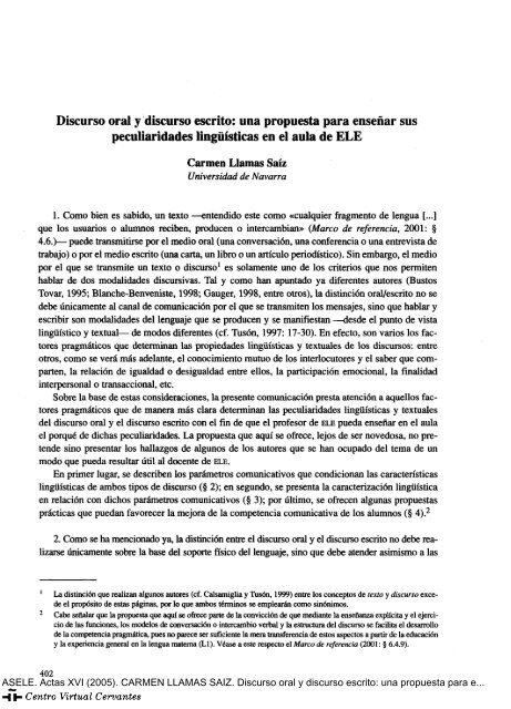Discurso Oral Y Discurso Escrito Una Propuesta Para Ensenar Sus