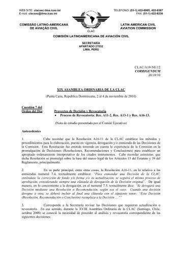CLAC/A19-NE/12Corr - Comisión Latinoamericana de Aviación Civil ...