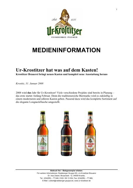 Medieninformation Radeberger Gruppe Kg