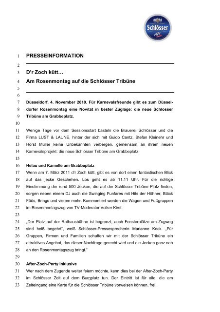 Am Rosenmontag Auf Die Schlosser Tribune Radeberger Gruppe Kg