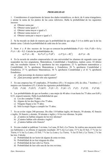 Probabilidad. - IES Ramón Olleros Gregorio. Departamento de ...