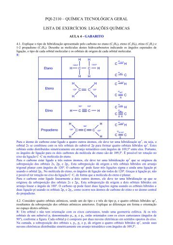 química tecnológica geral lista de exercícios: ligações químicas